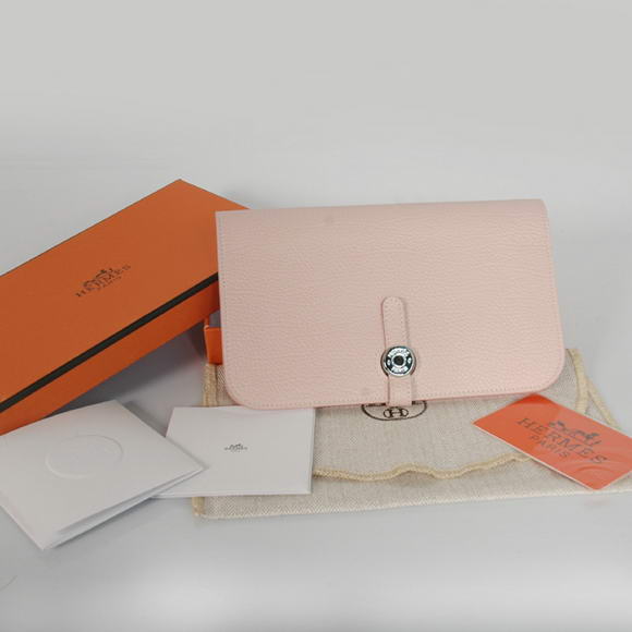 High Quality Hermes Compact Passport Holder Smooth Leather Wallet Pink Fake - Click Image to Close